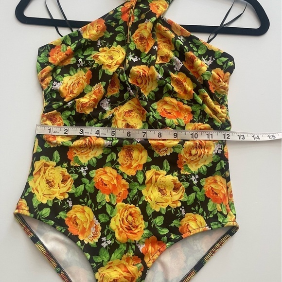 Zara Floral Halter Bodysuit Black Yellow Roses Size S - Picture 12 of 14